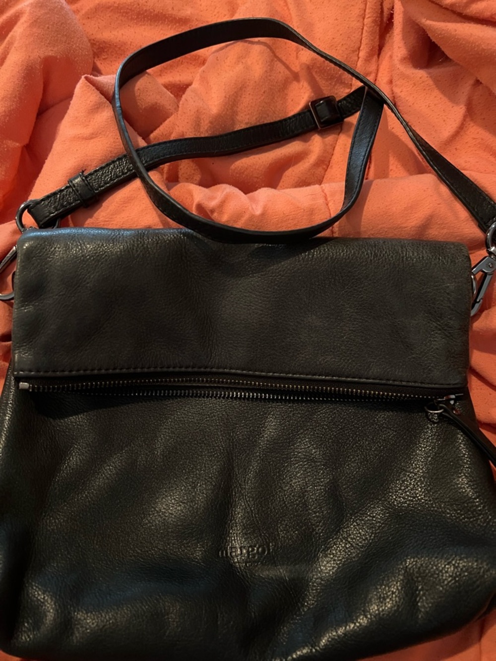 Black Margot Leather Crossbody Bag with Front Zip